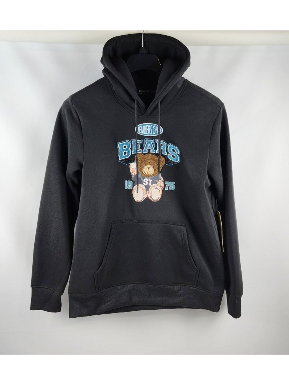 Members Only Hoodie Mens Small Black Teddy Bear Logo Sweatshirt NWT